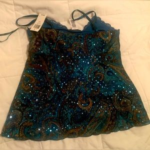 Evening elegant Paisley with lace and turquoise sequins size L